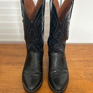 Lucchese Men's Black Western Embossed Lizard Leather Cowboy Boots